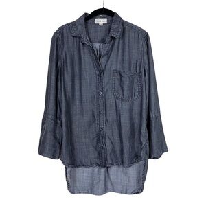 Anthropologie Cloth & Stone Gray One Pocket Button Down 3/4 Sleeve Shirt Size XS